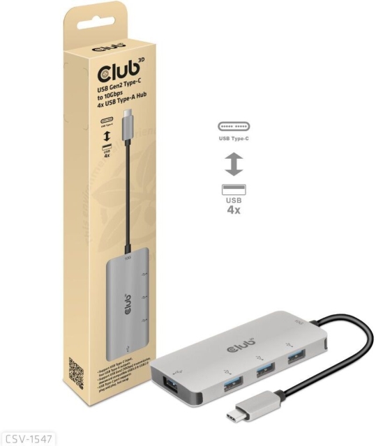 Club 3D USB Type-C naar 10 Gbps 4x USB Type-A hub