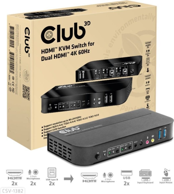 Club 3D HDMI KVM-schakelaar voor dubbele HDMI-schakelaar