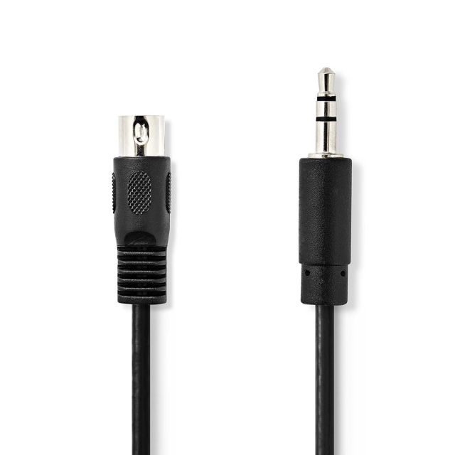 Nedis DIN-Audiokabel | DIN 5-Pins Male | 3,5 mm Male | Vernikkeld | 1.00 m | Rond | PVC | Zwart | Label