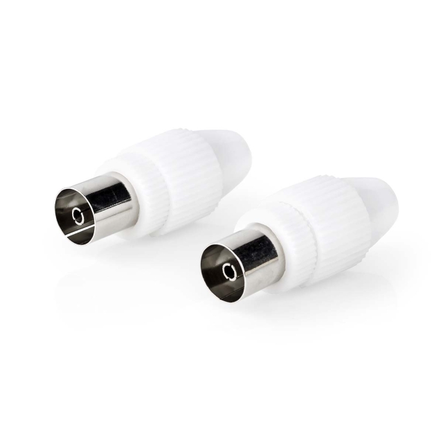 Nedis IEC (Coax) Connector | Recht | Female | Vernikkeld | 75 Ohm | Schroef | Diameter kabelinvoer: 7.0 mm | Metaal / Polyvinylchloride (PVC) | Wit | 2 Stuks | Doos