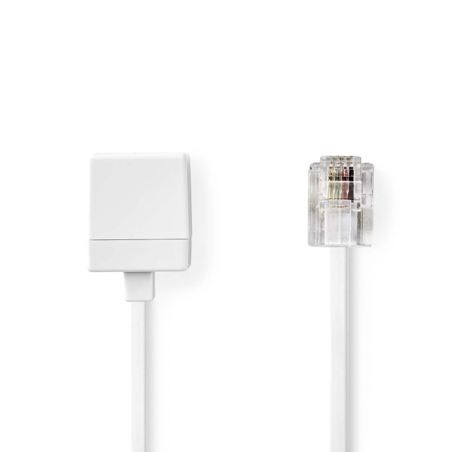 Nedis Telecomverlengkabel | RJ11 Male | RJ11 Female | 10.0 m | Kabel design: Plat | Connectorplating: Goud Verguld | Kabeltype: RJ11 | Wit | Label