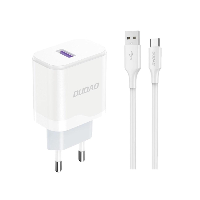 Dudao A20EU USB-A 18W mains charger - white + USB-A - USB-C cable