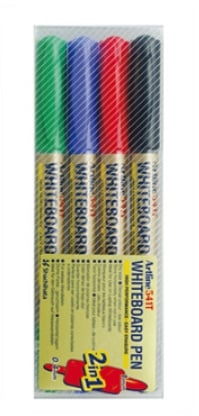 Artline whiteboard potlodenset, smalle punt, dubbele punt, 4 kleuren