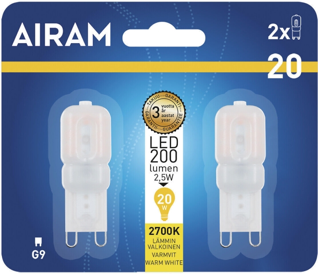 Airam LED gloeilamp dome opaal G9 lamp 200 lm 2-pak