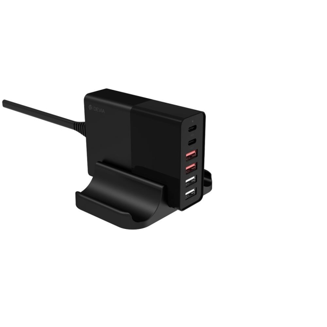 Devia väggladdare Extreme PD QC 3.0 75W 2x USB-C 4x USB svart