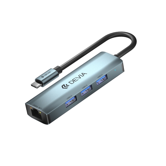 Devia adapter HUB 4in1 EC621 USB-C 3.1 naar 3x USB 3.0 + RJ45 diepgrijs