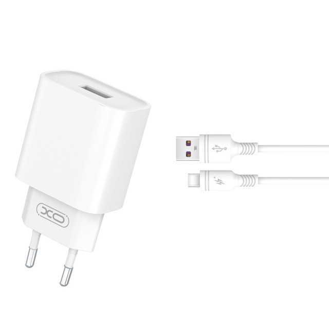 XO väggladdare CE02D QC 3.0 18W 1x USB vit + USB-C-kabel