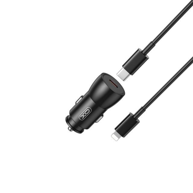 XO billaddare CC57 PD 25W 1x USB-C svart + USB-C - Lightning-kabel