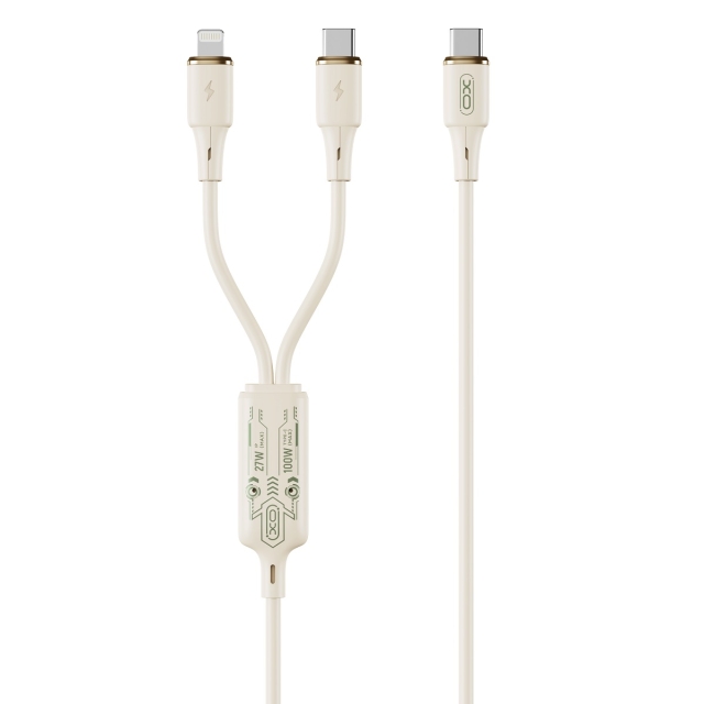 Xo kabel NB-Q262 2in1 PD USB-C - Lightning + USB-C 1,2m beige 60W