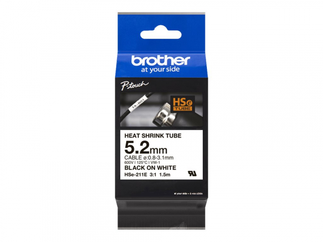 Brother HSe-211E, zwarte tekst op witte achtergrond, breedte 5,2 mm