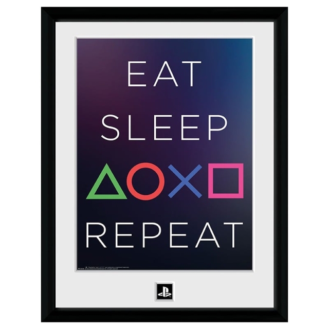 Abysse PLAYSTATION - Ingelijste print Eat Sleep Repeat (30x40)