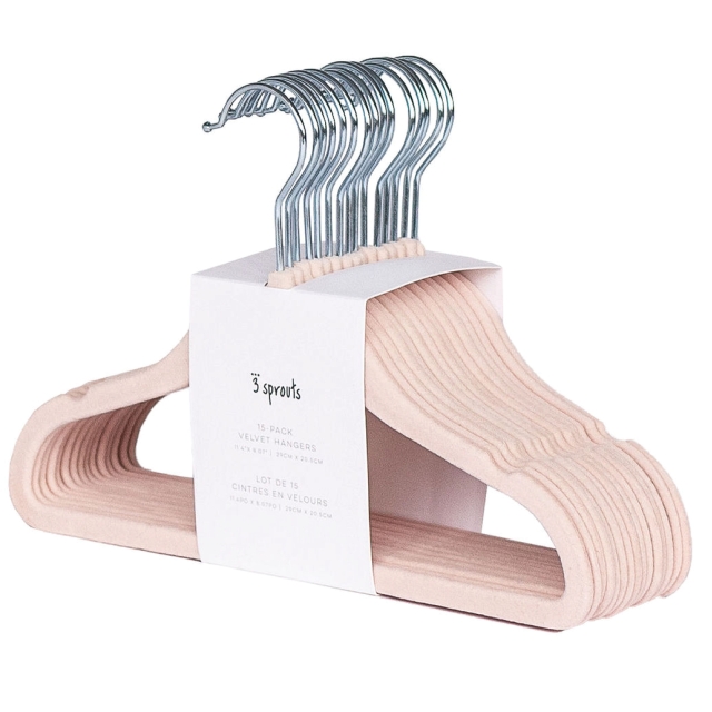 3 Sprouts Kleerhanger velor 15 stuks Roze