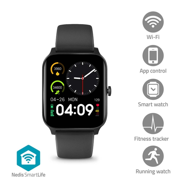 Nedis SmartLife-horloge | 1.69 " | LCD | IP68 | Maximale gebruiksduur: 240 uur | Android™ / IOS | Zwart