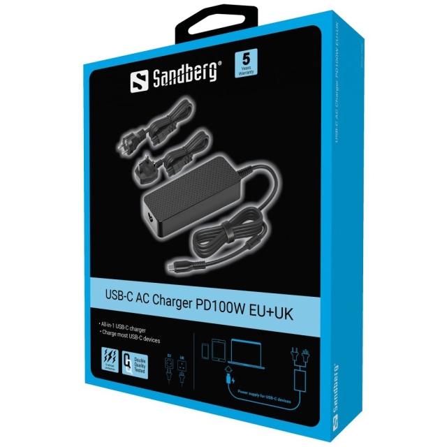 Sandberg USB-C wisselstroomoplader PD100W EU+UK
