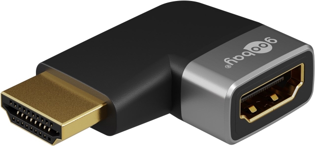 Goobay HDMI™ vinkeladapter 90° horisontal, 8K @ 60 Hz, guldpläterad HDMI™-uttag (typ A) > HDMI™ kontakt (typ A) 90 °