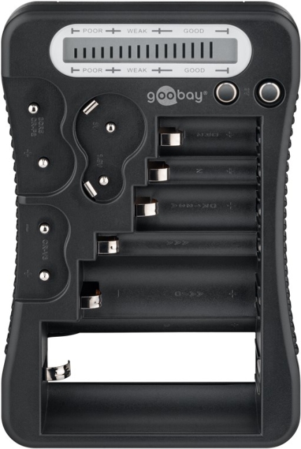 Goobay Batteriprovare med LCD-display för standard- och fotobatterier och alla vanliga knappceller