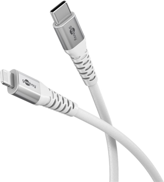 Goobay Lightning-USB-C™ supersoft textilkabel med metallkontakter, 2 m, vit MFi-certifierad, elegant och extra robust laddnings- och synkroniseringskabel för Apple iPhone/iPad (vit)