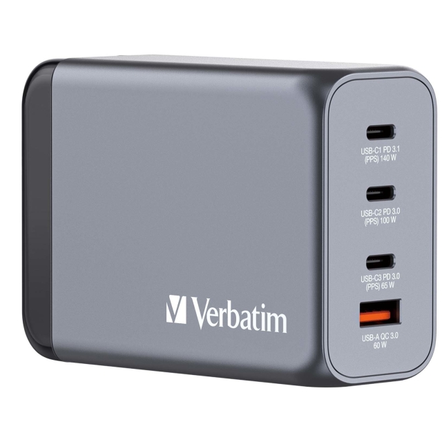 Verbatim GNC-240 GaN oplader 4-poorts 240W USB-A/USB-C