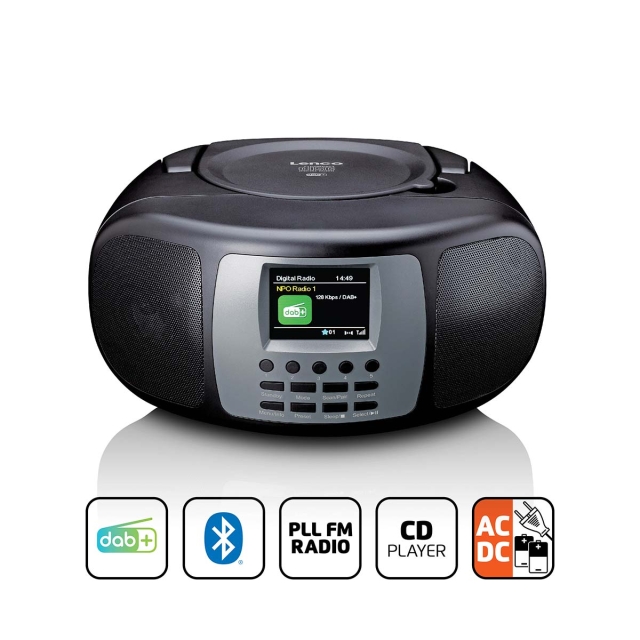 Lenco Draagbare DAB+/FM-radio met Bluetooth® CD-speler en groot LCD-kleurenscherm Zwart