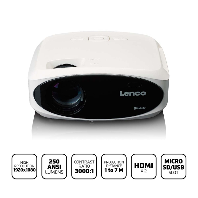 Lenco Full HD 1080P LCD-projector met Bluetooth® Wit
