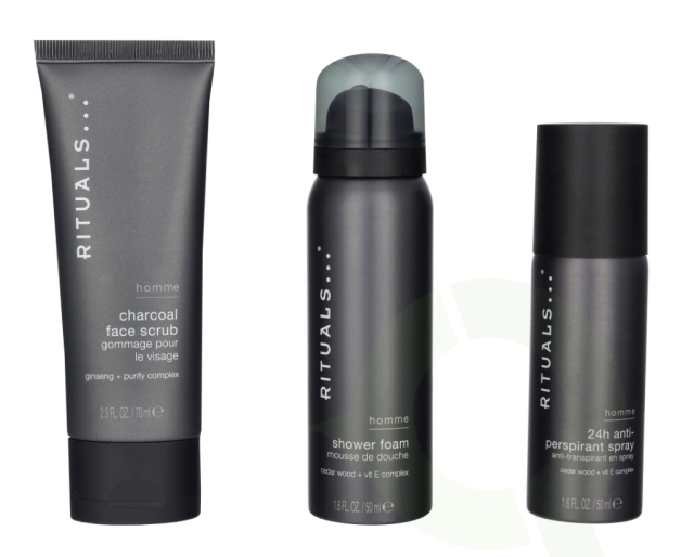 Rituals Homme Trial Set 170 ml Shower Foam 50ml/24h Anti-Perspirant Spray 50ml/Charcoal Face Scrub 70ml