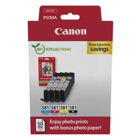 Canon Bläck 2106C006 CLI-581 Multipack + Papper
