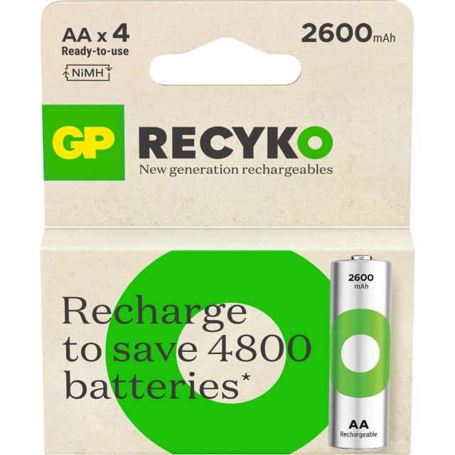 GP Batteri Recyko NiMH AA HR6 2600mAh 4-Pack