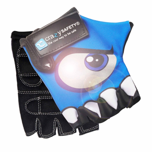 Crazy Safety Kinderfietshandschoenen met reflecterende ogen, gevoerde handpalmen - Blauw - Maat S