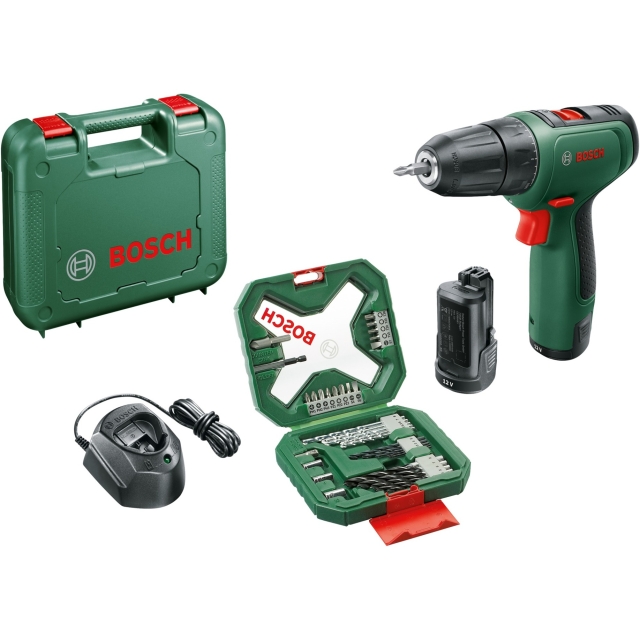 Bosch accuboormachine EasyDrill 1200 + 34-delige bits- en boorset (2x Li-ion accu 1,5Ah, koffer)