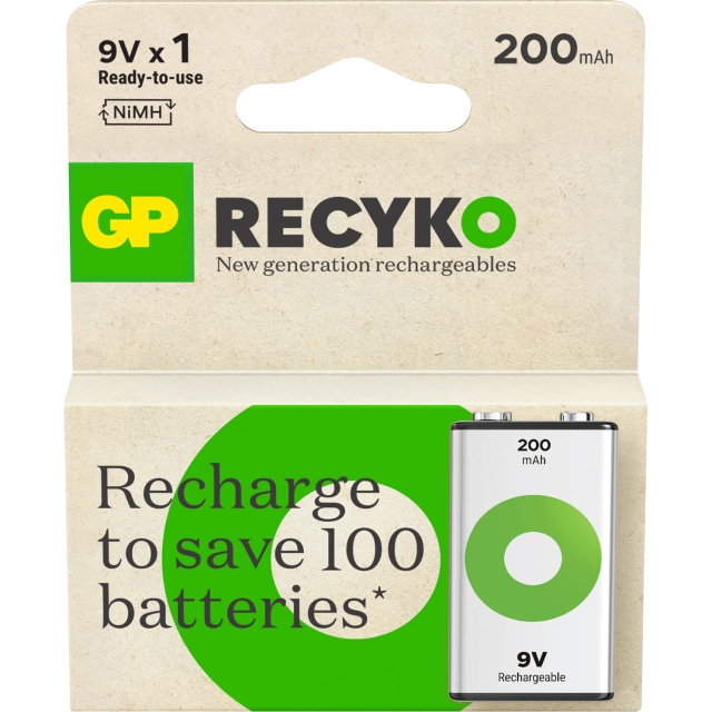 GP Batteri Recyko NiMH 9V 200mAh 1-Pack