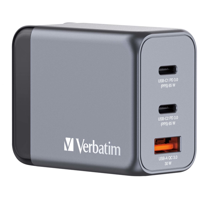 Verbatim - GNC-65 GaN-oplader 3-poorts 65W USB-A/USB-C