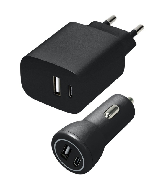 Speedlink Wand- & autolader set USB-A & USB-C 15W, zwart