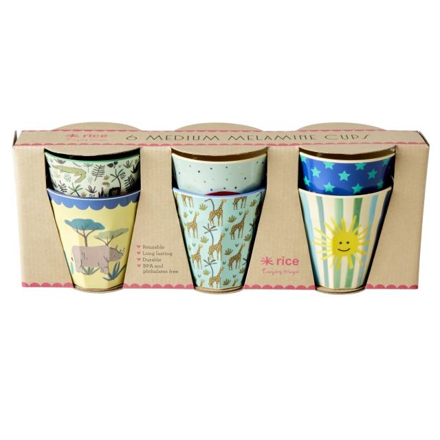 RICE Medium Melamine Bekers 6 Stuks - Funky Prints