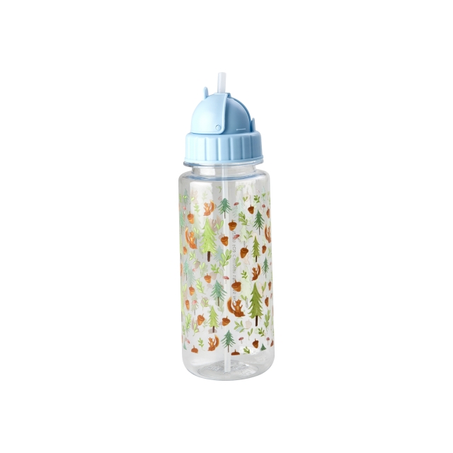 RICE Plastic Kids Drinkfles met Happy Forest print - Blauw - 500 ml