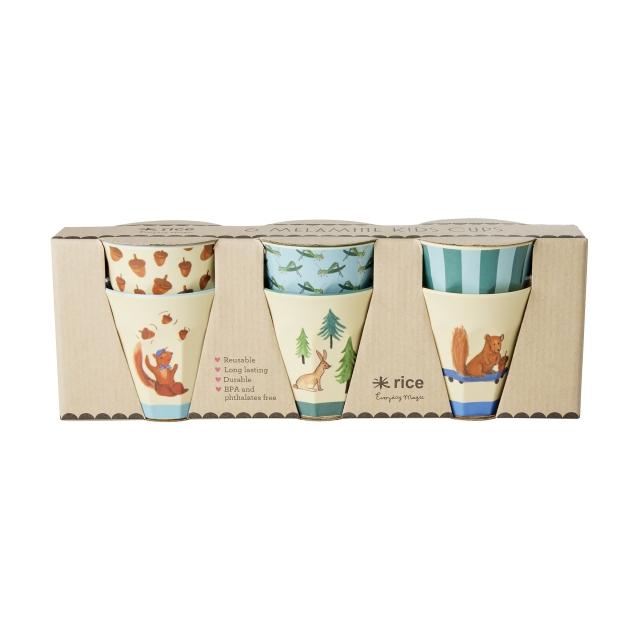 RICE Melamine Bekers met Happy Forest Prints - Blauw - Klein