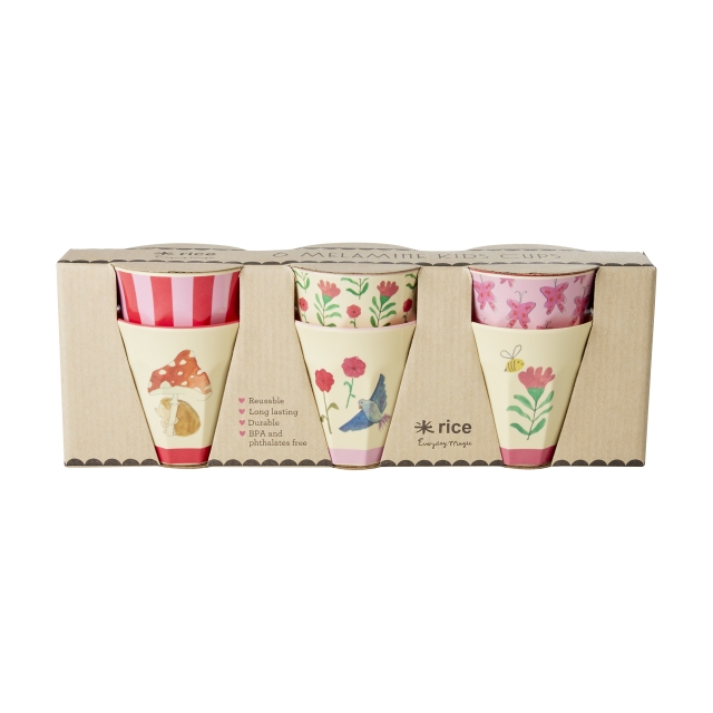 RICE Melamine bekers met Happy Forest prints - Roze - Klein
