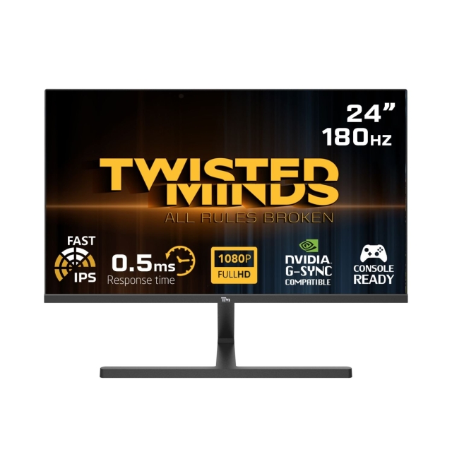 Twisted Minds 24, Flat, FHD, 180Hz, 0,5MS, FAST IPS, HDR, HDMI2.1 Gaming Monitor