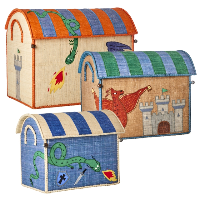 RICE Raffia speelgoedmanden met drakenthema - set van 3