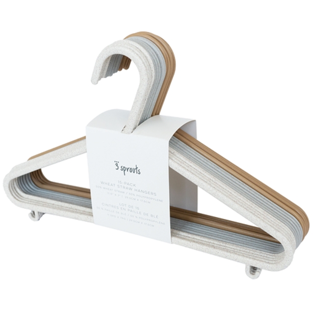 3 Sprouts Tarwe Stro-hanger (set van 15) - Crème/Grijs/Bruin - 20,5 x 29 cm