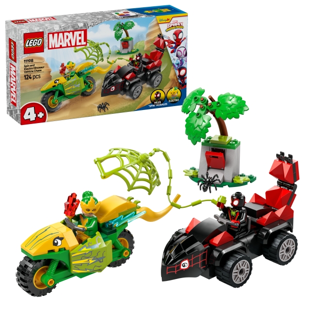 LEGO Spidey - Draai en Electro Dinosaurus Voertuig Achtervolging (11198)