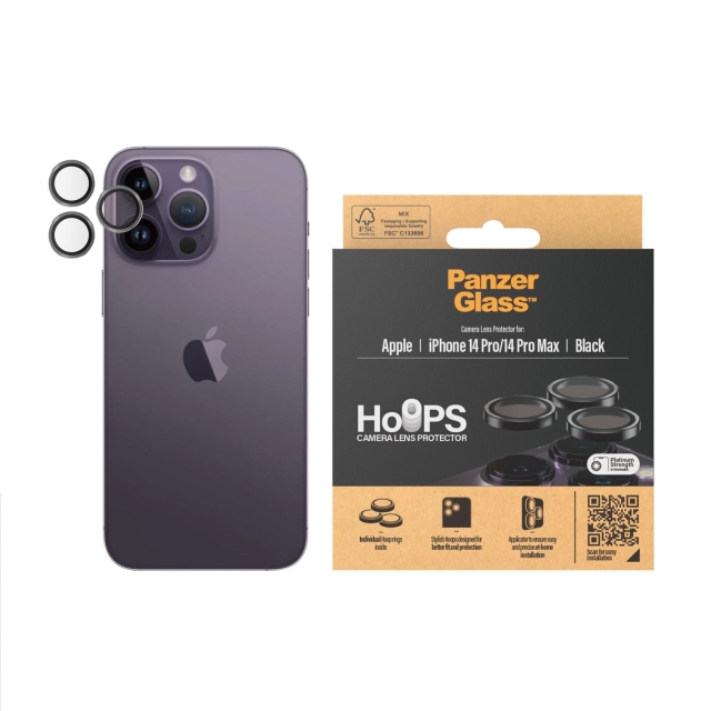 PanzerGlass Hoops Camera Lens Beschermer voor iPhone 14 Pro/14 Pro Max - Zwart