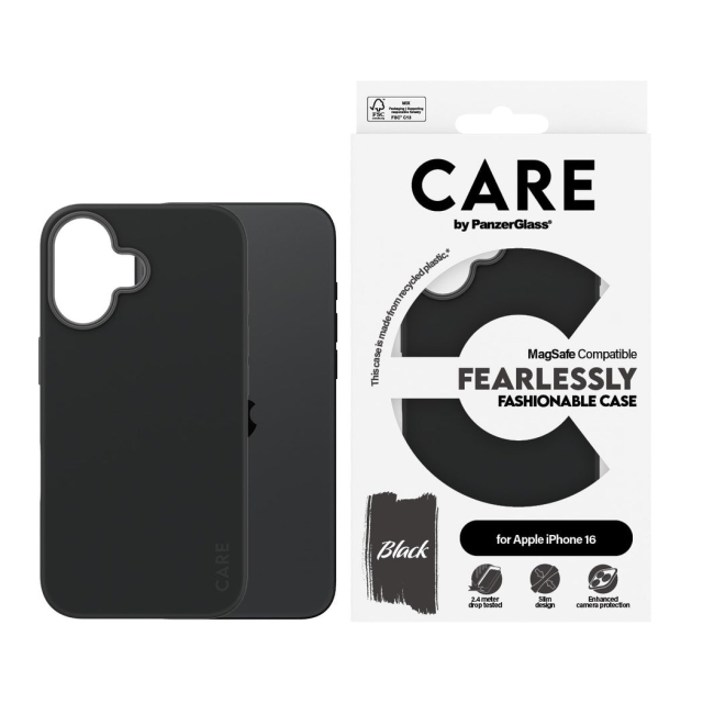 CARE by PanzerGlass - Zwart hoesje met MagSafe voor iPhone 16