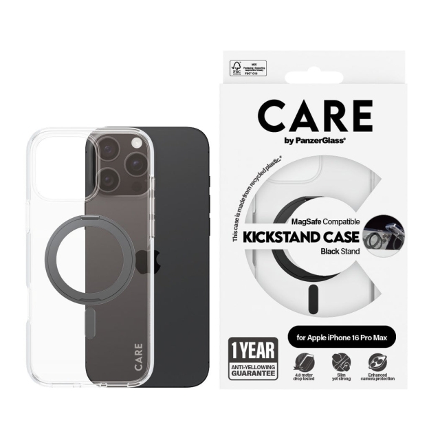 CARE by PanzerGlass - Transparant hoesje met zwarte MagSafe voor iPhone 16 Pro Max