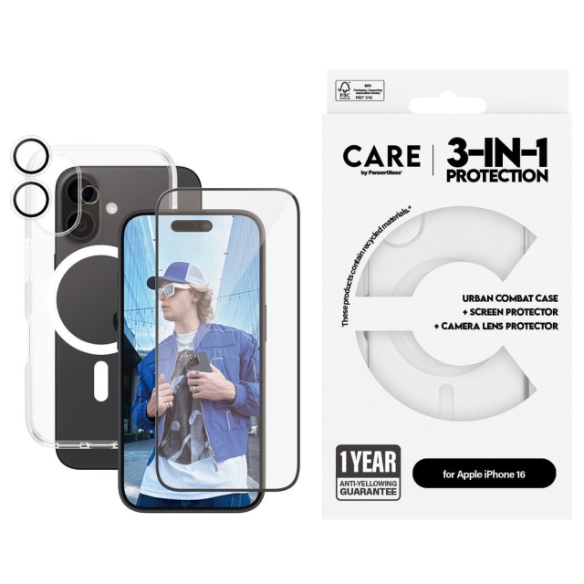 Panzer CARE by PanzerGlass - 3-in-1 - iPhone 16 - Bundel