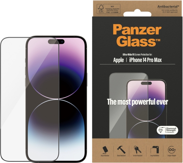 PanzerGlass gepantserd glas, iPhone 14 Pro Max, zwarte rand