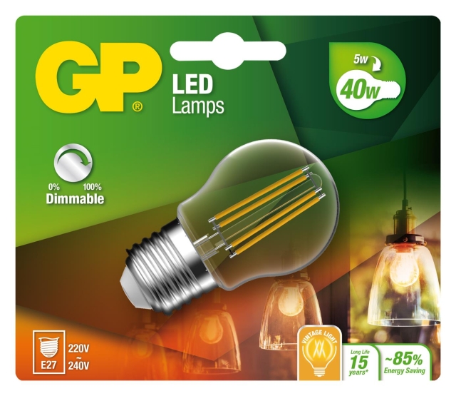 GP - LED Gloeilamp Filament Mini Globe, E27, DIM, 5W (40W), 470lm