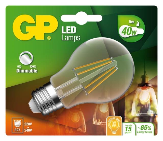 GP LED Lamp Klassiek Gloeidraad, E27, DIM, 5W (40W), 470lm