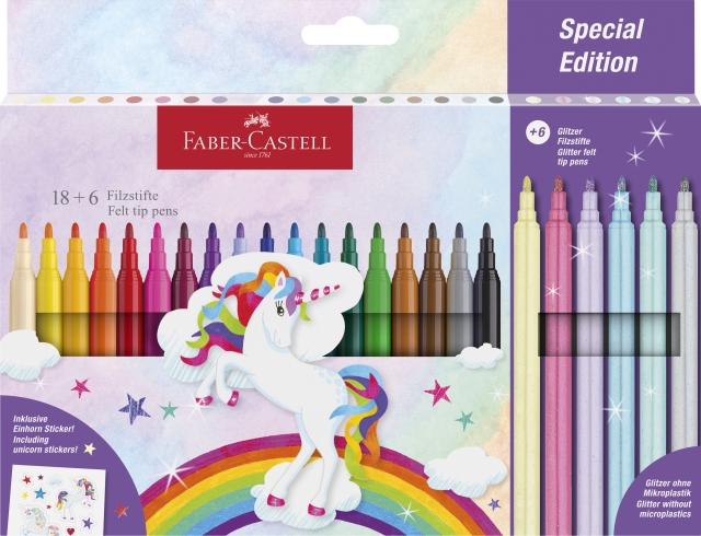Faber-Castell Viltstift eenhoorn 18+6 + stickers (554221)