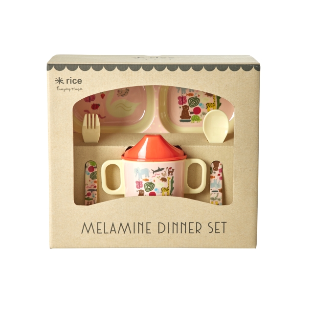 RICE Melamine Baby Diner Set - Wildlife Print - Roze