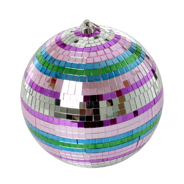 RICE Disco Bal met Funky Strepen - Roze, Zilver, Groen en Blauw - Groot